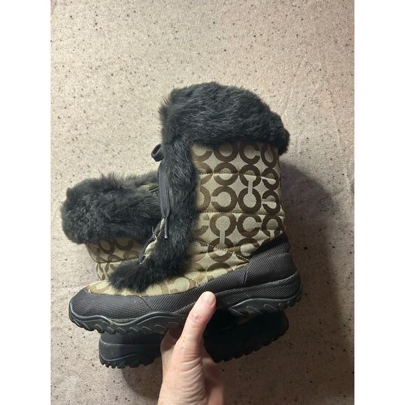 Coach Monogram C Rabbit Fur Lined Lace Up Boots Women’s 8 - Picture 1 of 10